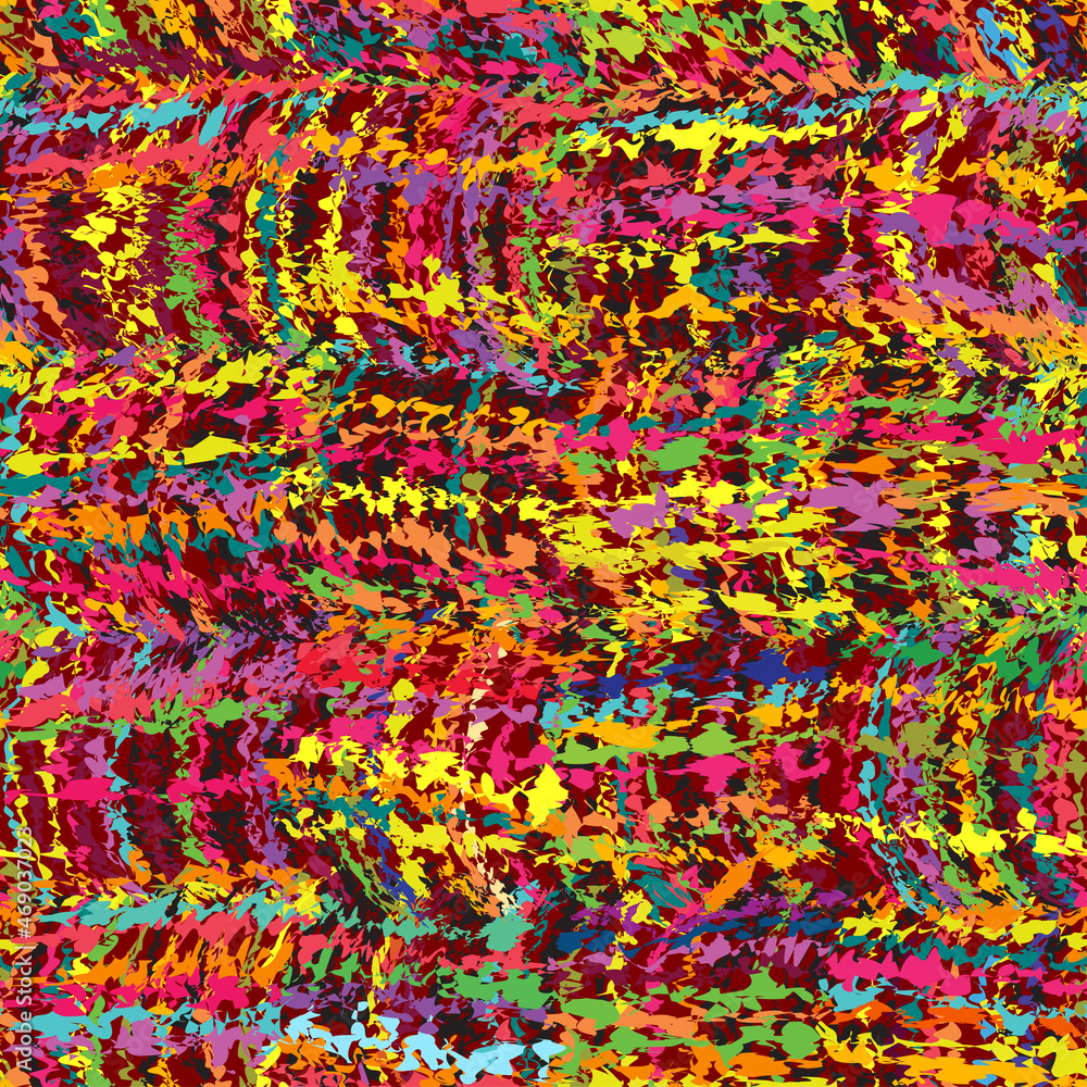 Fototapeta premium Seamless rainbow pattern with grunge stain wavy intersect stripes