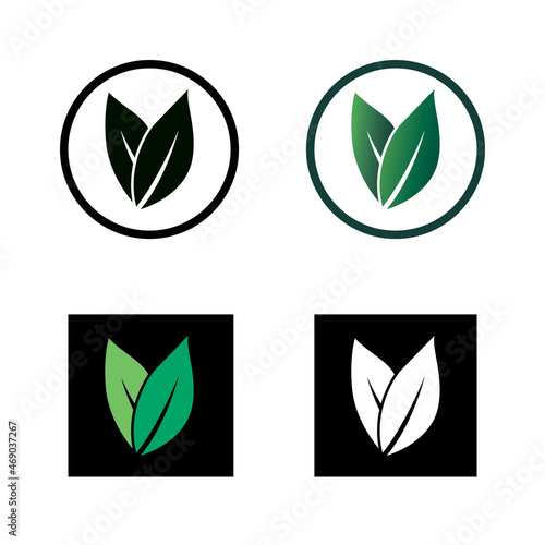 eco friendly logo, Simple leaf logo, symbol of nature, vegetarianism, food. Logo with 4 different background variations.