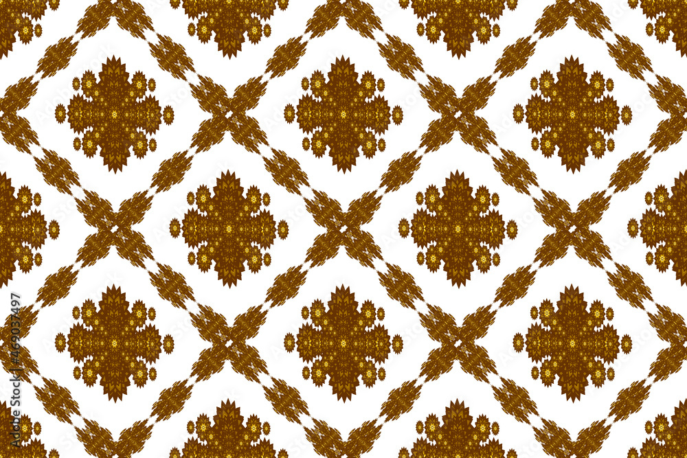Seamless geometric ethnic fabric pattern, golden flower pattern, Thai fabric pattern design, carpet, wallpaper, curtain, cushion, clothing, wrap, batik, white background fabric pattern Seamless geometric ethnic fabric pattern, golden flower pattern, Thai fabric pattern design, carpet, wallpaper, curtain, cushion, clothing, wrap, batik, white background fabric pattern