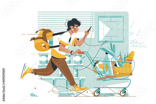Guy shopping in hurry
