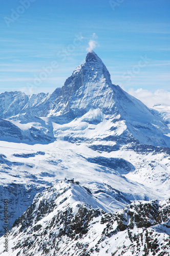Snow Winter Switzerland Zermatt Matterhorn with Gornergrat train station 