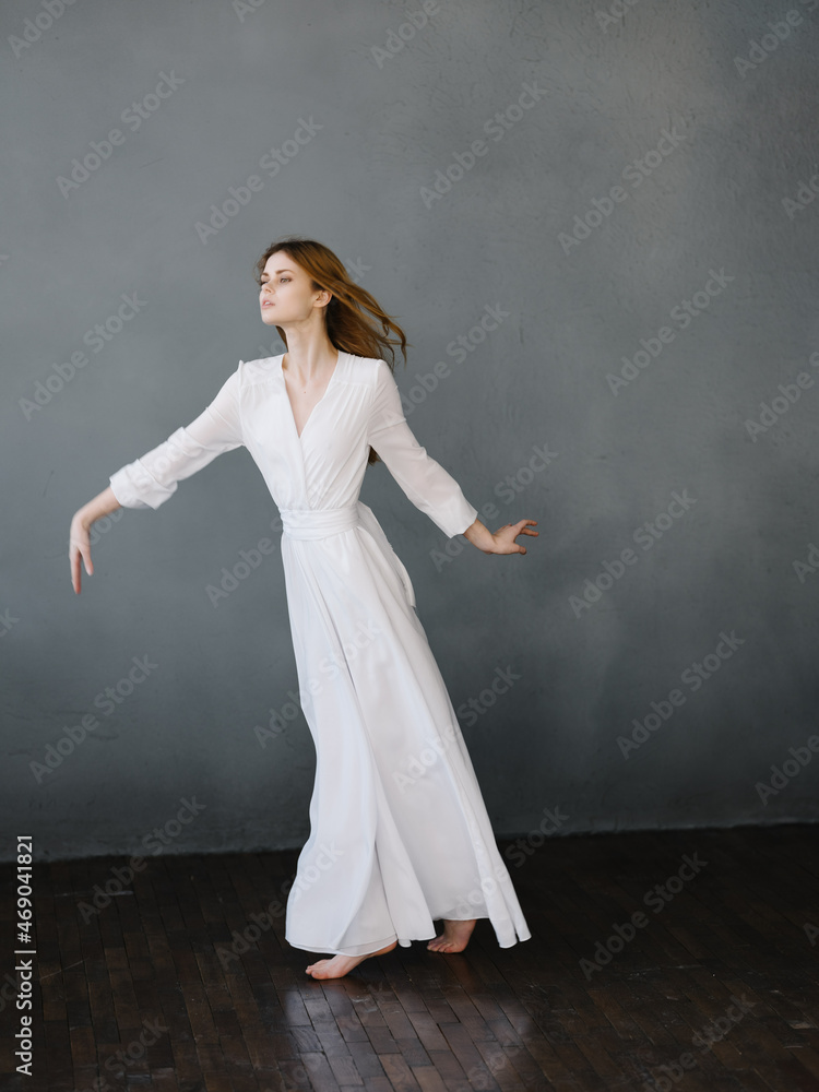 Woman in white dress movement dance glamor Woman in white dress movement dance glamor