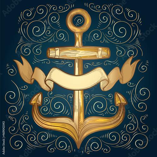 Foto Golden anchor - decorative nautical emblem