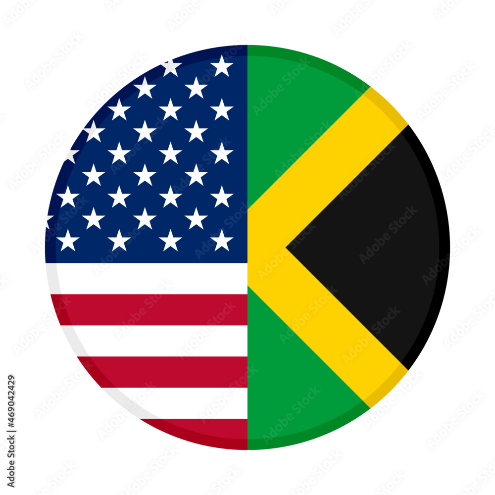 round icon with america and jamaica flags isolated on white background round icon with america and jamaica flags isolated on white background