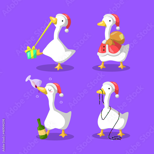 CUTE GOOSE CELEBRATING CHRISTMAS ILLUSTRATION BUNDLE.