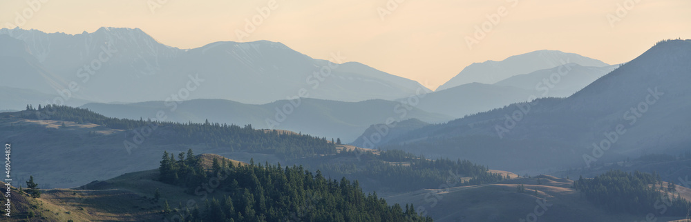 Panoramic view of the mountains in the evening light