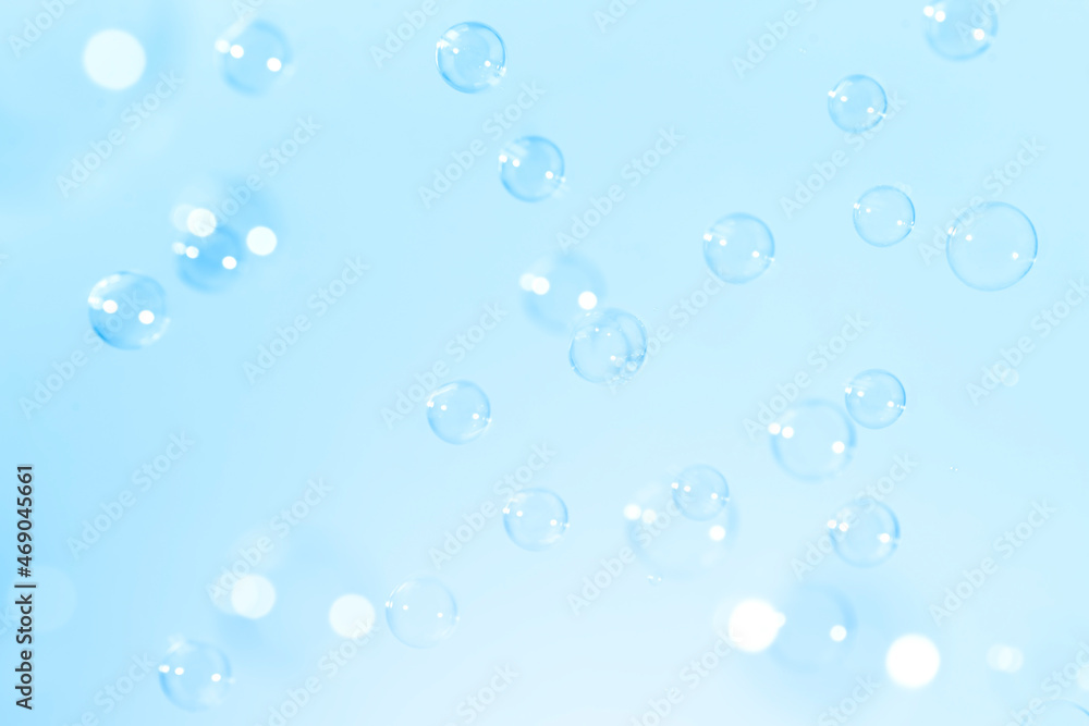 Beautiful Natural Freshness of Transparent Blue Soap Bubbles Background	