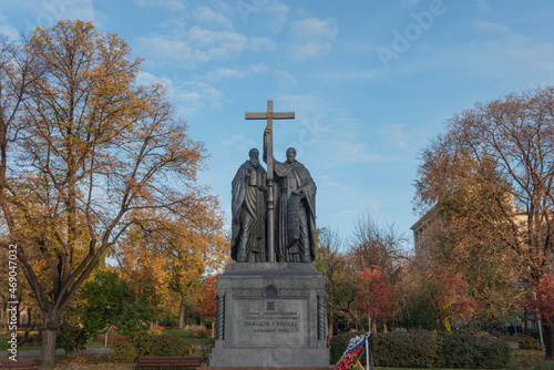 Monument to Cyril and Methodius in Moscow, located on Lubyansky passage photo