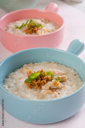 ox tripe congee or also known as goto in colorful bowls