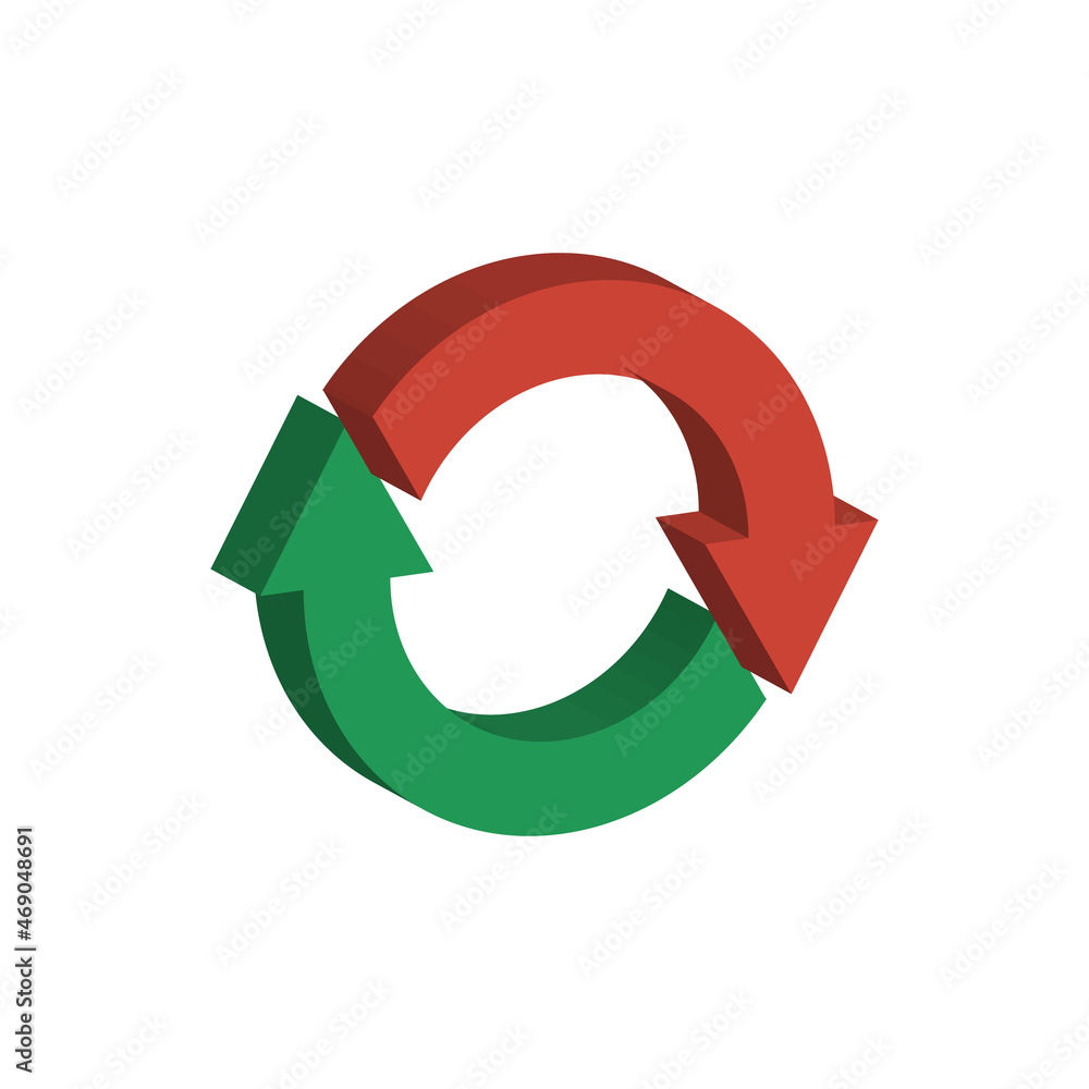 green and red rounded arrows, isometric 3d vector icon green and red rounded arrows, isometric 3d vector icon