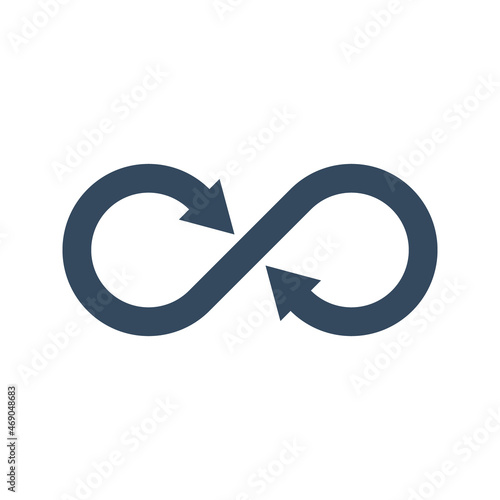 infinity symbol with two arrows, endless concept flat vector icon