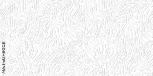 Zebra striped wallpaper with relief. Tribal pattern embossing, seamless pattern of animal skins. Monochrome white texture, wildlife print for fabric, wrappers, paper. Vector illustration