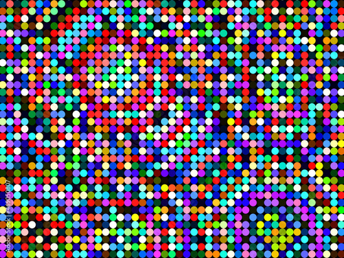 Creaci  n de arte digital abstracto compuesto de c  rculos de aleatorios ordenados en vertical y horizontal formando un mosaico aglomerado de bolas de colores.