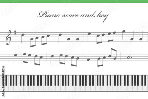 ピアノの楽譜と鍵盤のイメージ ベクターグラフィック素材 photo