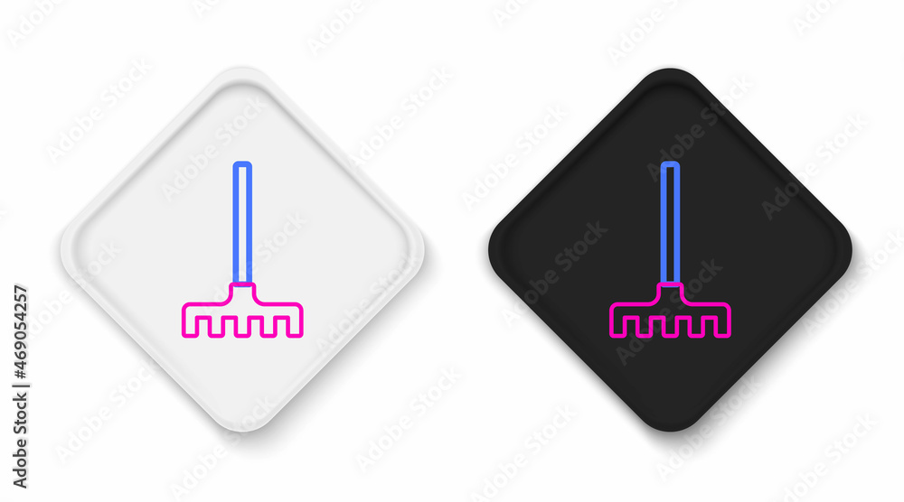 Line Garden rake icon isolated on white background. Tool for horticulture, agriculture, farming. Ground cultivator. Housekeeping equipment. Colorful outline concept. Vector Line Garden rake icon isolated on white background. Tool for horticulture, agriculture, farming. Ground cultivator. Housekeeping equipment. Colorful outline concept. Vector