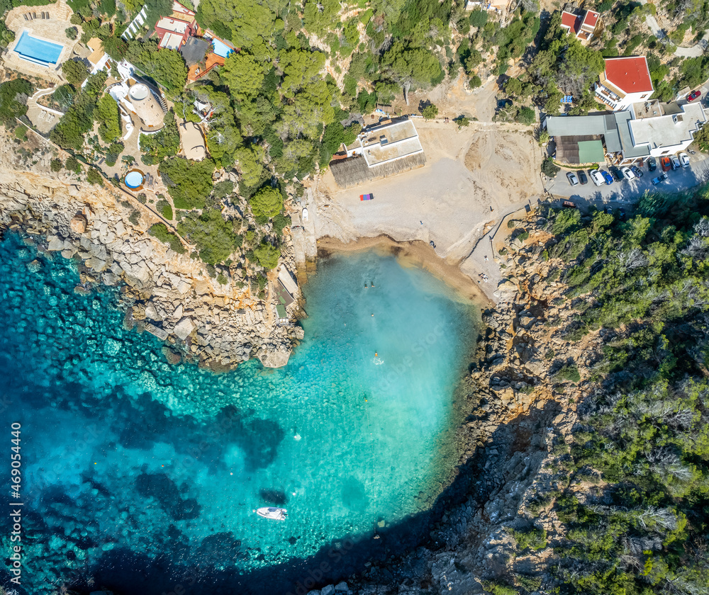 Aerial view of Cala Carbo, Ibiza islands, Spain