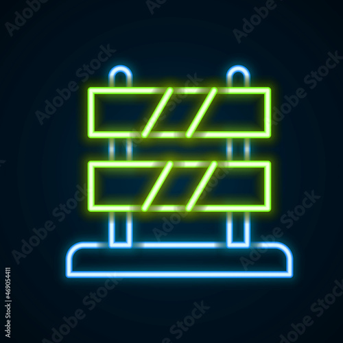 Glowing neon line End of railway tracks icon isolated on black background. Stop sign. Railroad buffer end to destination. Colorful outline concept. Vector