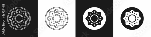 Set Donut with sweet glaze icon isolated on black and white background. Vector