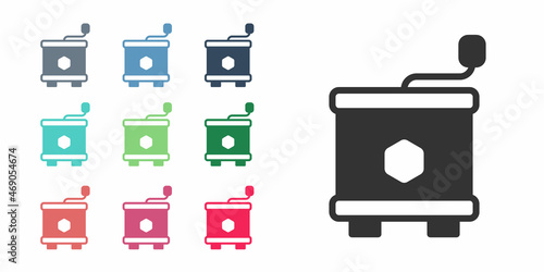 Black Honey extractor icon isolated on white background. Mechanical device for honey extraction from honeycombs. Set icons colorful. Vector