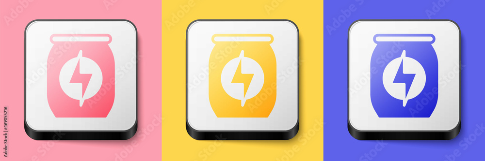 Isometric Energy drink icon isolated on pink, yellow and blue background. Square button. Vector Isometric Energy drink icon isolated on pink, yellow and blue background. Square button. Vector
