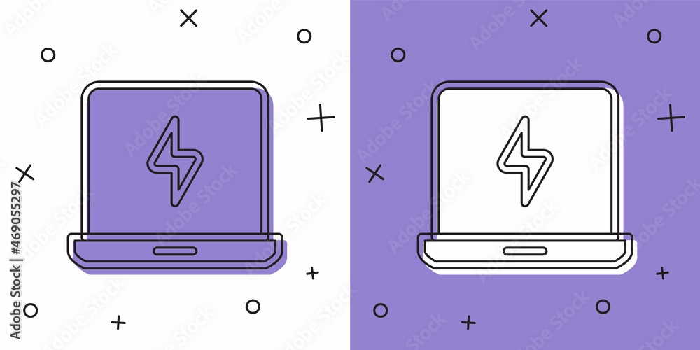 Set Laptop icon isolated on white and purple background. Computer notebook with empty screen sign. Vector Set Laptop icon isolated on white and purple background. Computer notebook with empty screen sign. Vector