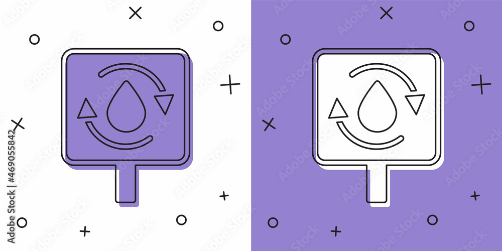 Set Recycle clean aqua icon isolated on white and purple background. Drop of water with sign recycling. Vector Set Recycle clean aqua icon isolated on white and purple background. Drop of water with sign recycling. Vector