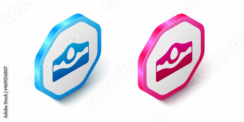 Isometric Acne icon isolated on white background. Inflamed pimple on the skin. The sebum in the clogged pore promotes the growth of a bacteria. Hexagon button. Vector