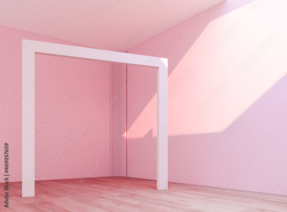 Pink architectural corridor with an empty wall, concrete floor, horizon line. 3d render illustration mockup. 3D abstract minimal background. Pink architectural corridor with an empty wall, concrete floor, horizon line. 3d render illustration mockup. 3D abstract minimal background.