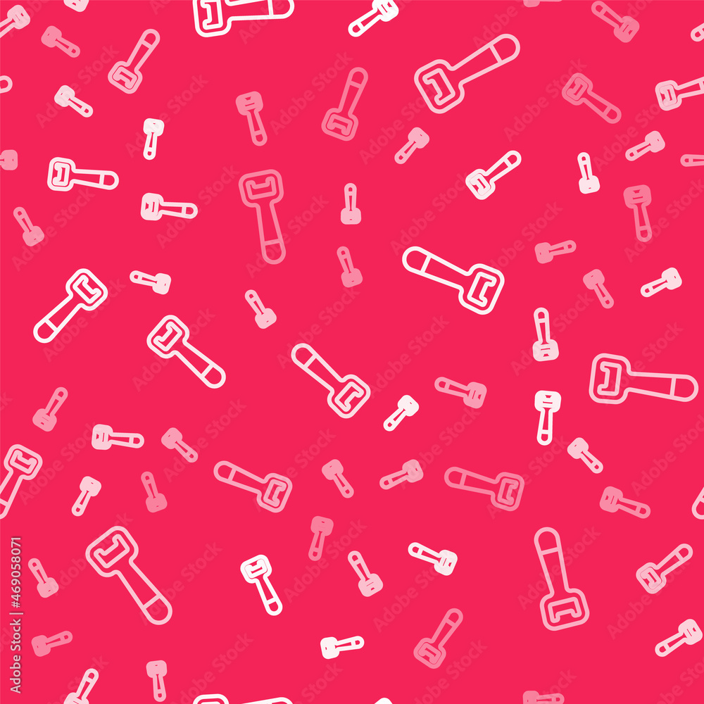 White line Bottle opener icon isolated seamless pattern on red background. Vector White line Bottle opener icon isolated seamless pattern on red background. Vector