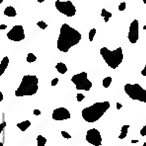Seamless black and white digital cow pattern. Pixel spots dalmatian texture. Can be used for wallpaper  pattern fills  web page background. Vector 