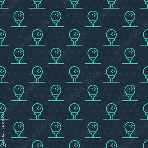 Green line Golf ball on tee icon isolated seamless pattern on blue background. Vector