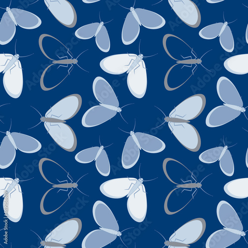Seamless pattern - stylized moths - graphics. Summer, insects, unbearable ease of life. Wallpapers, textiles, packaging