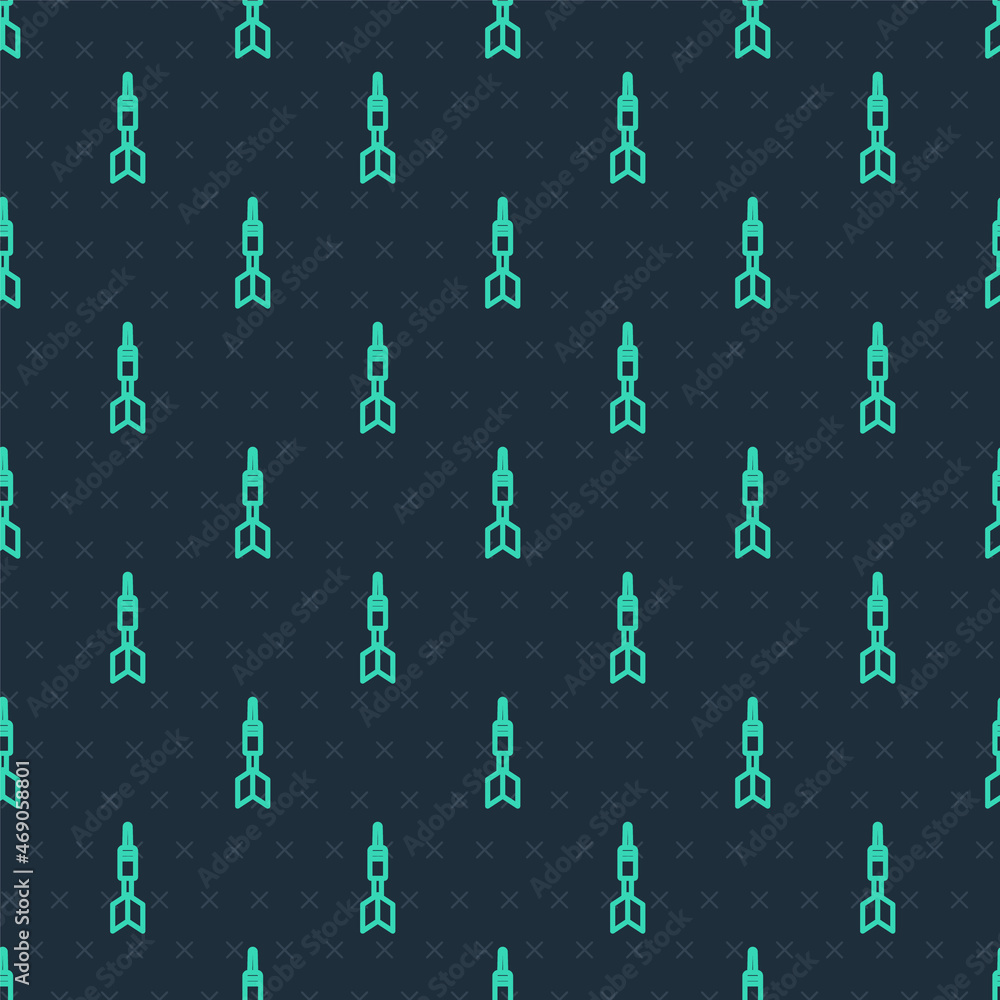 Green line Dart arrow icon isolated seamless pattern on blue background. Vector Green line Dart arrow icon isolated seamless pattern on blue background. Vector