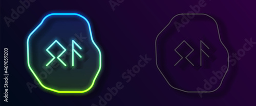 Glowing neon line Magic runes icon isolated on black background. Vector