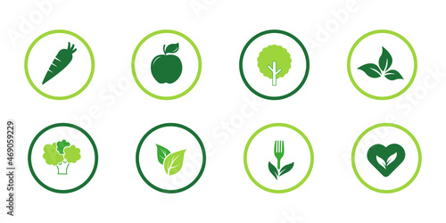 Set of vegan organic bio icons.