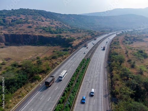 Aerial footage of the Mumbai-Pune Expressway near Pune India. The Expressway is officially called the Yashvantrao Chavan Expressway. photo