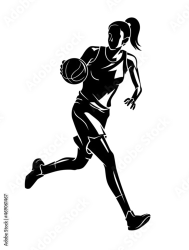 Women's Basketball, Dribbling Action Shadowed Illustration