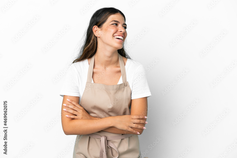 Restaurant waiter over isolated white background happy and smiling Restaurant waiter over isolated white background happy and smiling