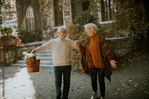 Senior couple walking with ...