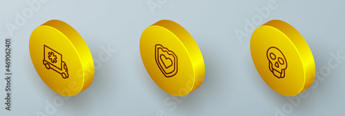 Set Isometric line Ambulance car, Immune system and Skull icon. Vector