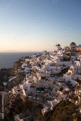 Oia village on Santorini island in Greece at sunset