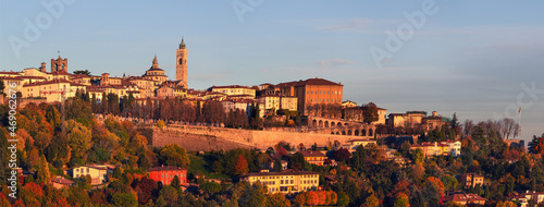 Skyline of Bergamo seen from the upper town. Former Monastery of S. Agostino and football stadium where Atalanta plays.