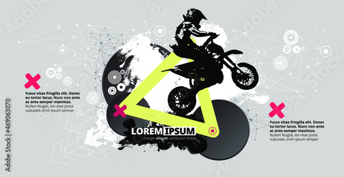 Man riding motobike, extreme sport racing, vector illustration
