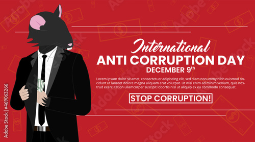 International anti corruption day background with a corruptor illustrated as a rat