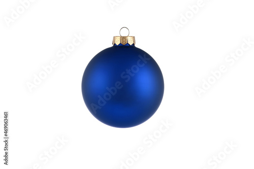 Blue Christmas ball isolated on white background. Happy New Year baubles bombs bulbs colorful decoration. Xmas glass ball. Poster, banner, cover card, brochure design for christmas tree.