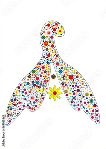 Reproductive system of the clitoris. Clitoral glans.Feminism theme and female genital organs. Clitoris image in the shape of a flower.