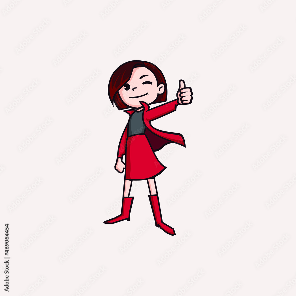 Woman Girl Thumbs Up Cartoon Illustration Woman Girl Thumbs Up Cartoon Illustration