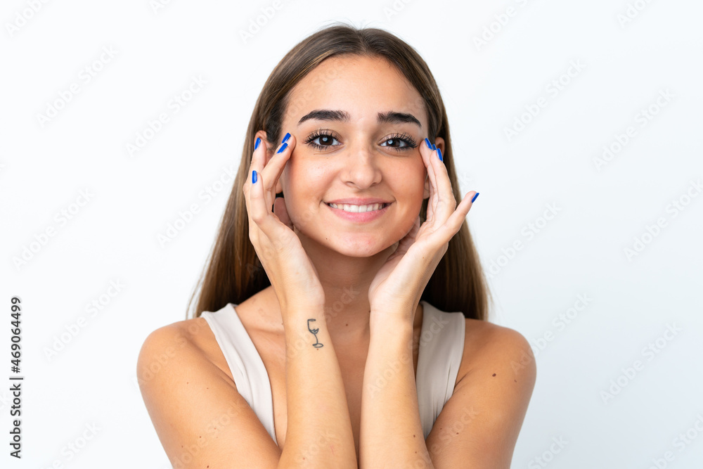 Young pretty brunette woman isolated on white background Young pretty brunette woman isolated on white background