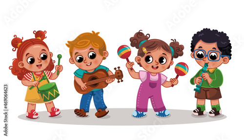 Kindergarten children's music group. Vector illustration.
