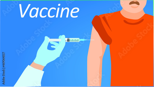 A doctor injecting vaccine to a man.
Vector illustration.